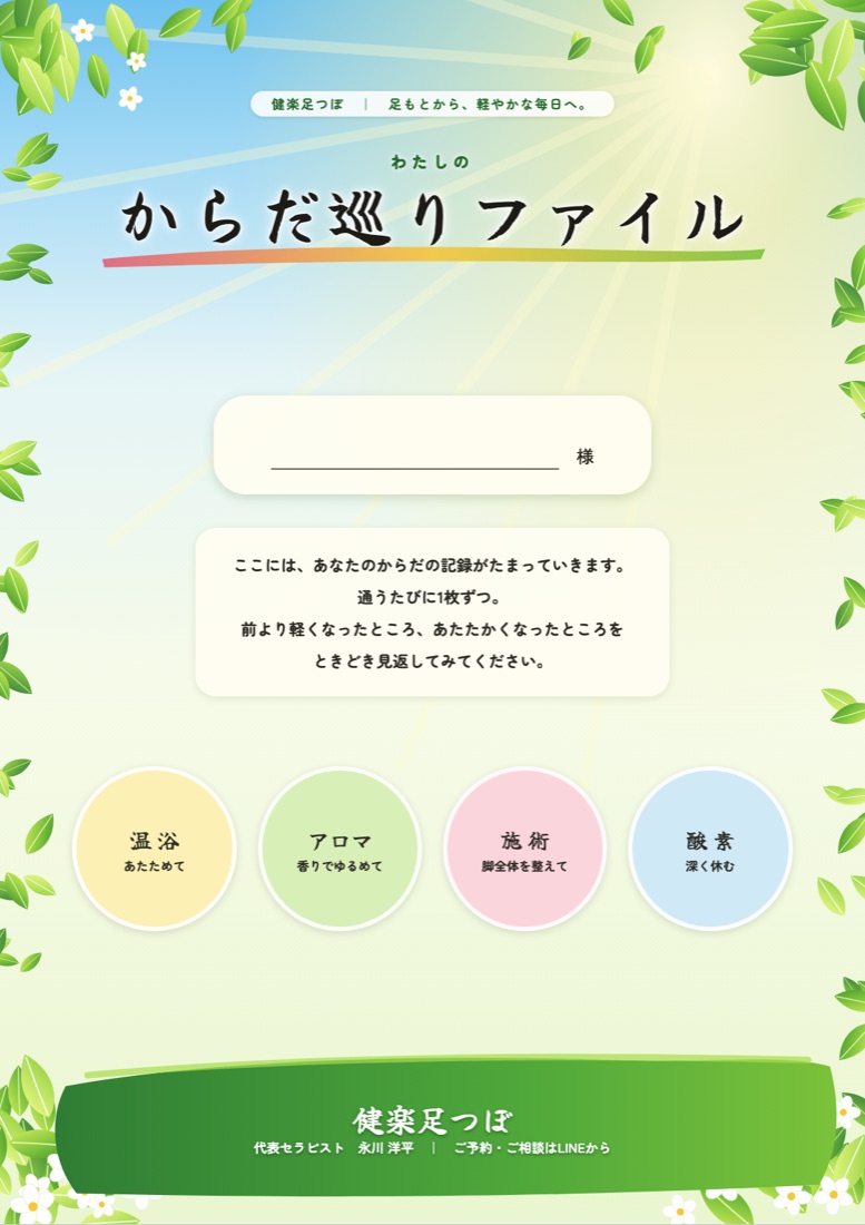 クリアファイルに入れる表紙。わたしのからだ巡りファイル